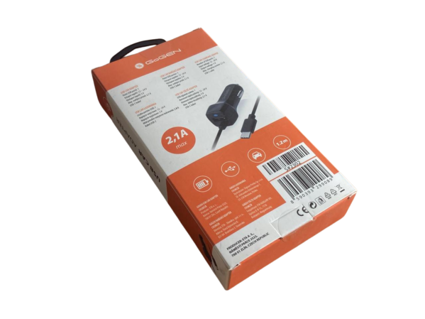 Adaptér do auta GoGEN integrovaný kabel (micro USB), 1x USB, 2,1A (CH28MCB) černý