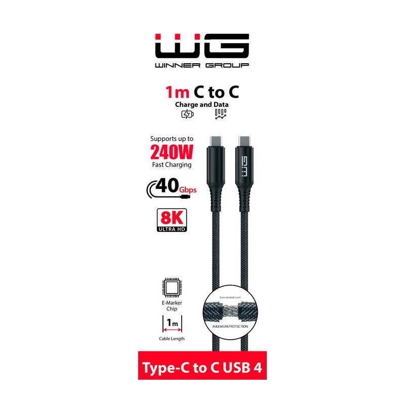 Kabel WG USB-C/USB-C 240W 1m, černý