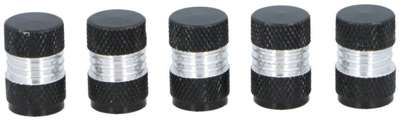 ALLRIDE Čepičky na ventilky černo-stříbrné, 5 ks