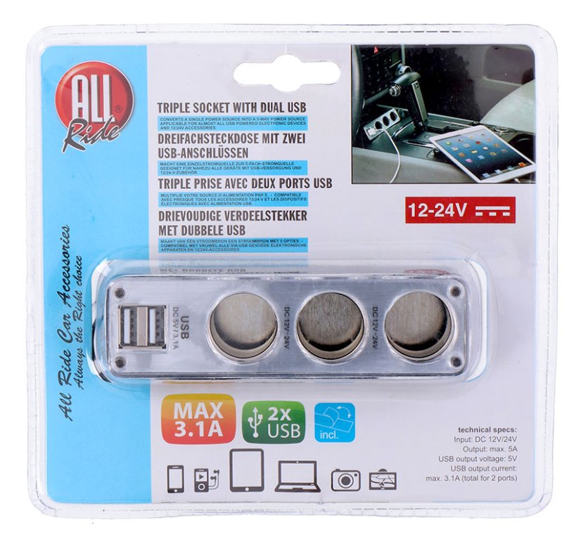 ALLRIDE Roztrojka + 2 USB 3.1 A ALLRIDE Roztrojka + 2 USB 3.1 A