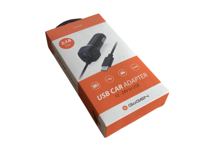Adaptér do auta GoGEN integrovaný kabel (micro USB), 1x USB, 2,1A (CH28MCB) černý